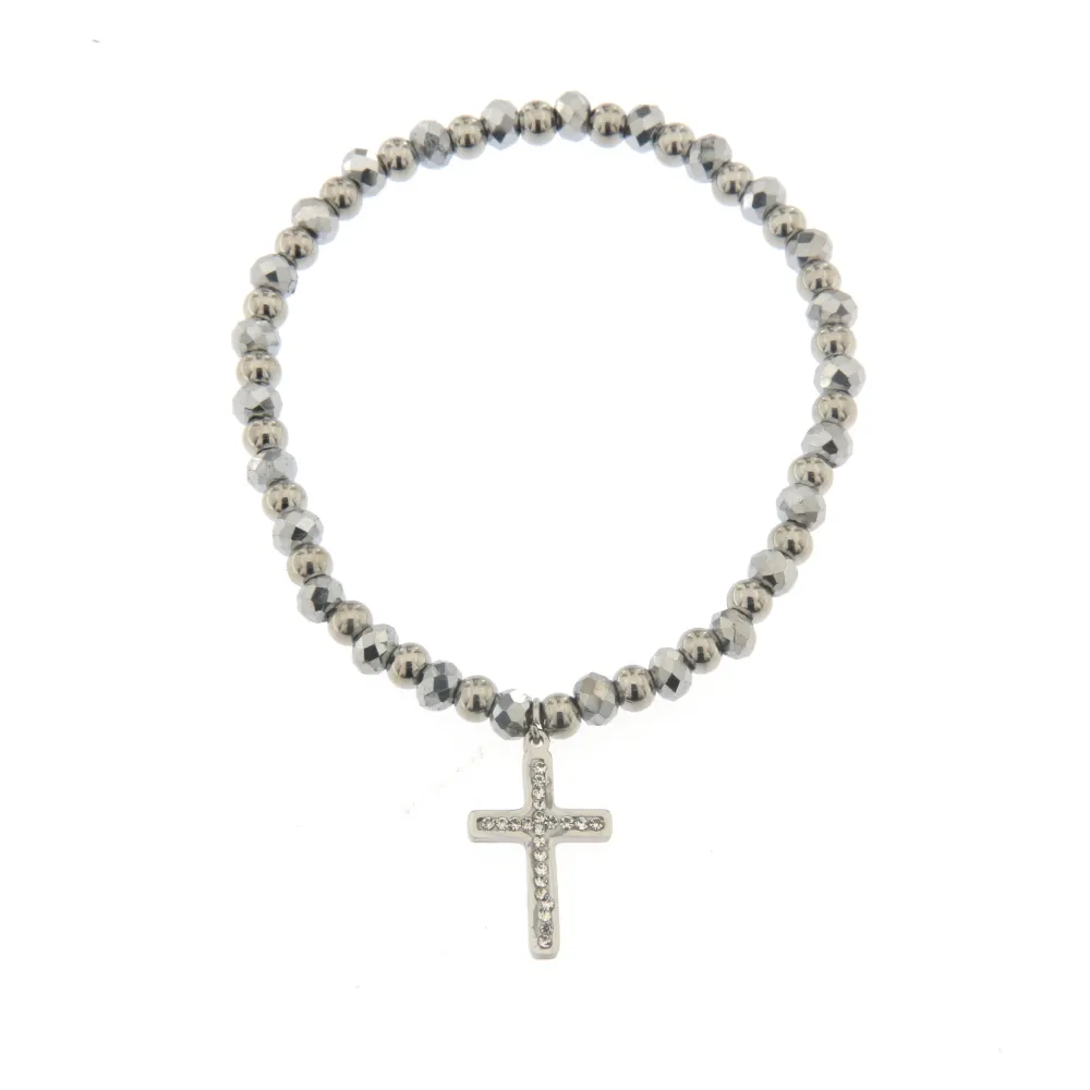 Bracciale Elastico in Acciaio - Croce - Bracciale Elastico Acciaio (Argento)