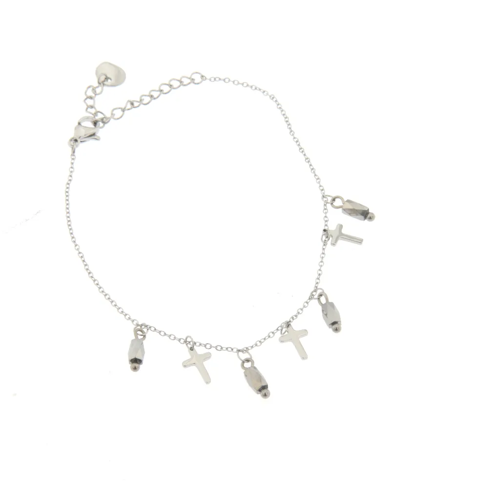 Bracciale da Donna In Acciaio - Croce e Cristalli -Bracciale Donna in Acciaio