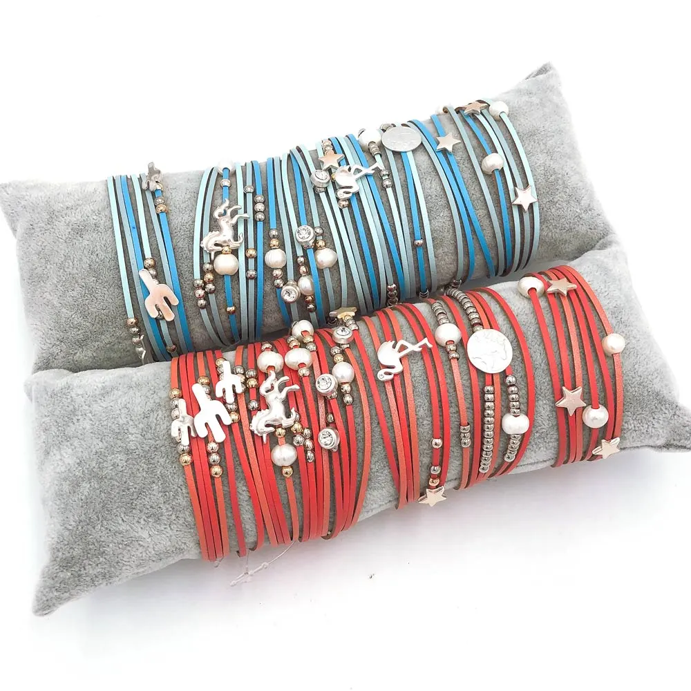 Bracciali con cuscino in omaggio - Cuoio lega fenicottero cactus - 6 pz 8795 (Rosso)