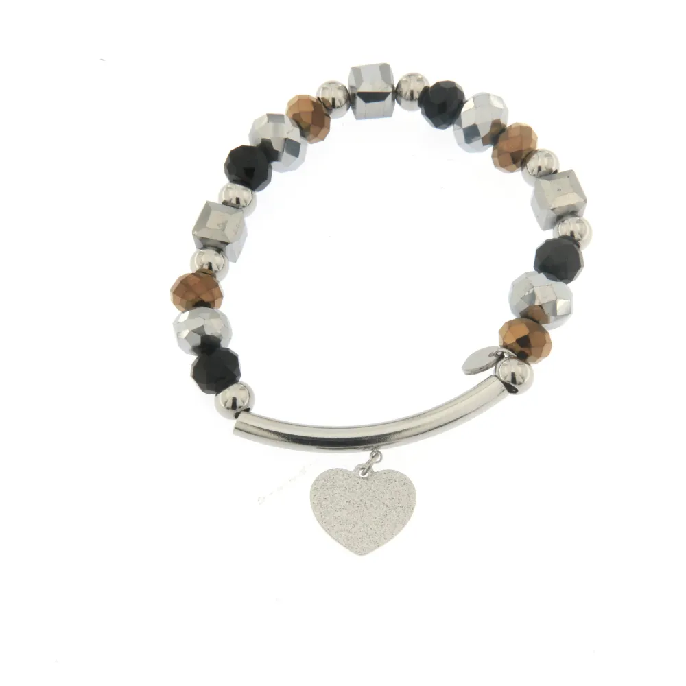 Bracciale Elastico in Acciaio - Cuore - Bracciale Elastico con Barretta