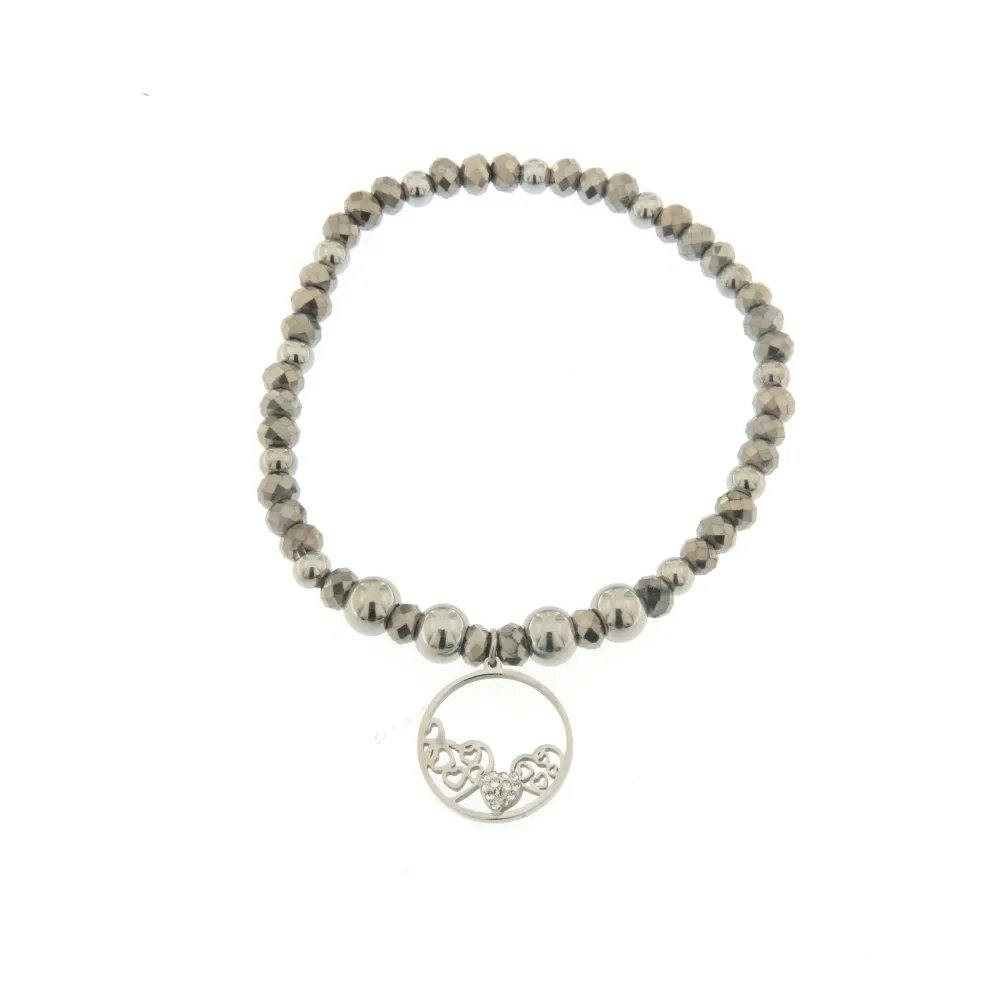 Bracciale Elastico in Acciaio - Cuore - Bracciale Elastico con Palline
