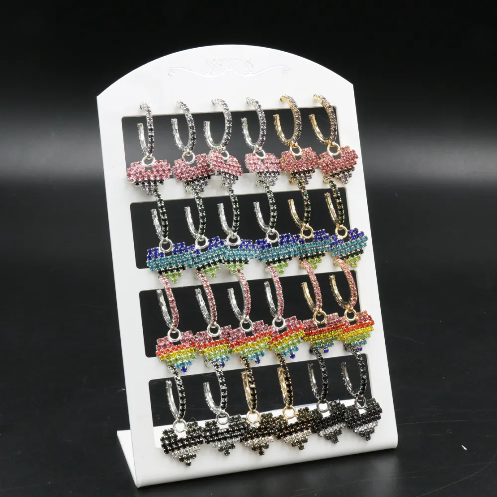 Orecchini a Cerchio con Pendenti Strass (Conf. da 12 paia) - Cuore - Orecchini con Pendenti (Conf. 12 Paia)