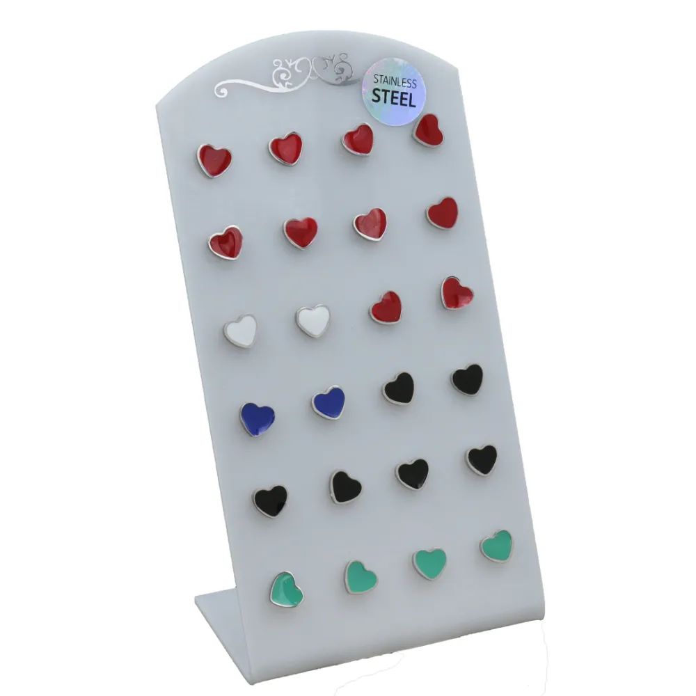 Orecchini  lobo in acciaio (Conf. da 12 paia) - Cuore Smaltato - Orecchini Acciaio (Conf. da 12 paia)