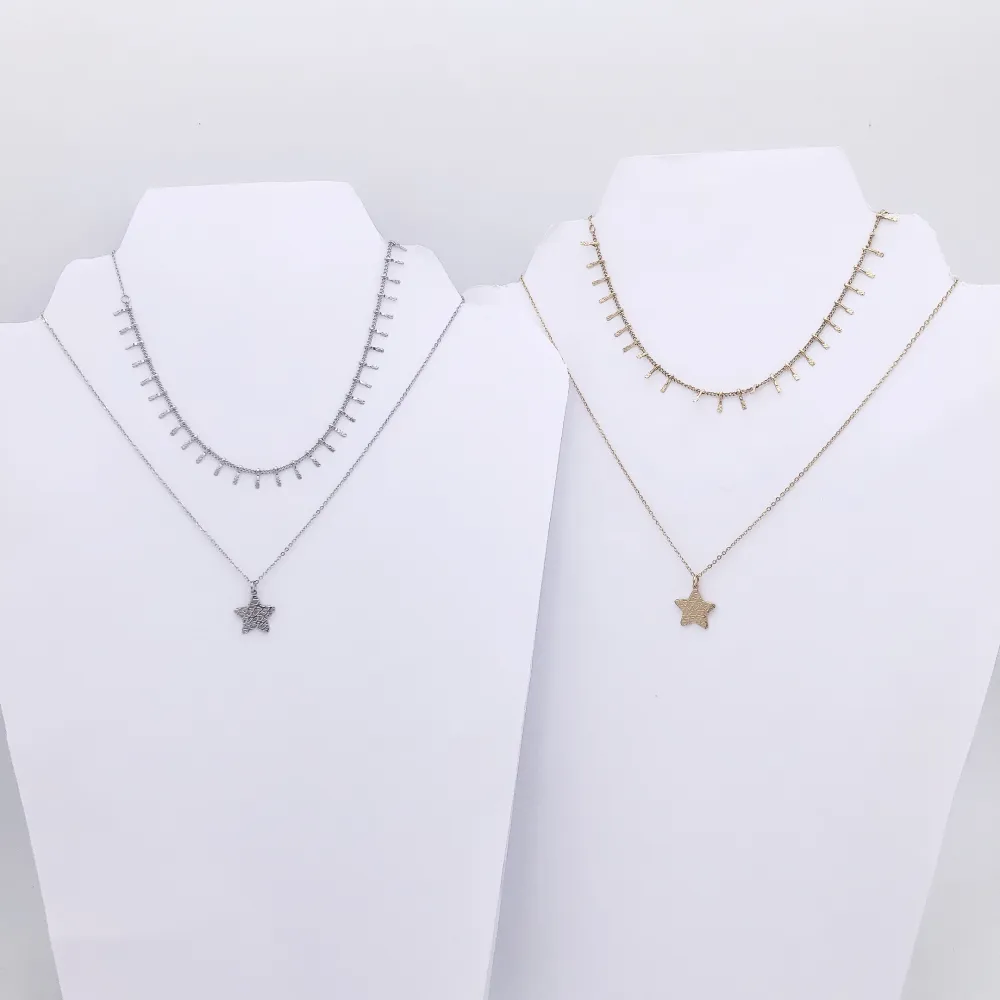 Multifilo collana acciaio - Doppiofilo catena barette e stella  4428  - Collana