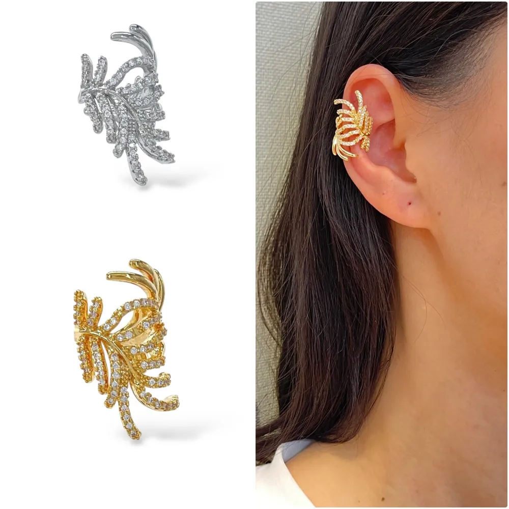 Piuma con Zirconia-Earcuff in Ottone - EAK-506-332