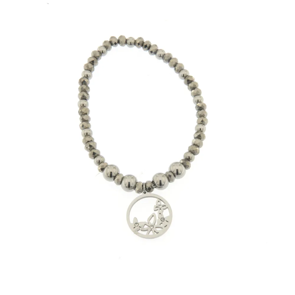 Bracciale Elastico in Acciaio - Farfalla - Bracciale Elastico con Palline (Argento)