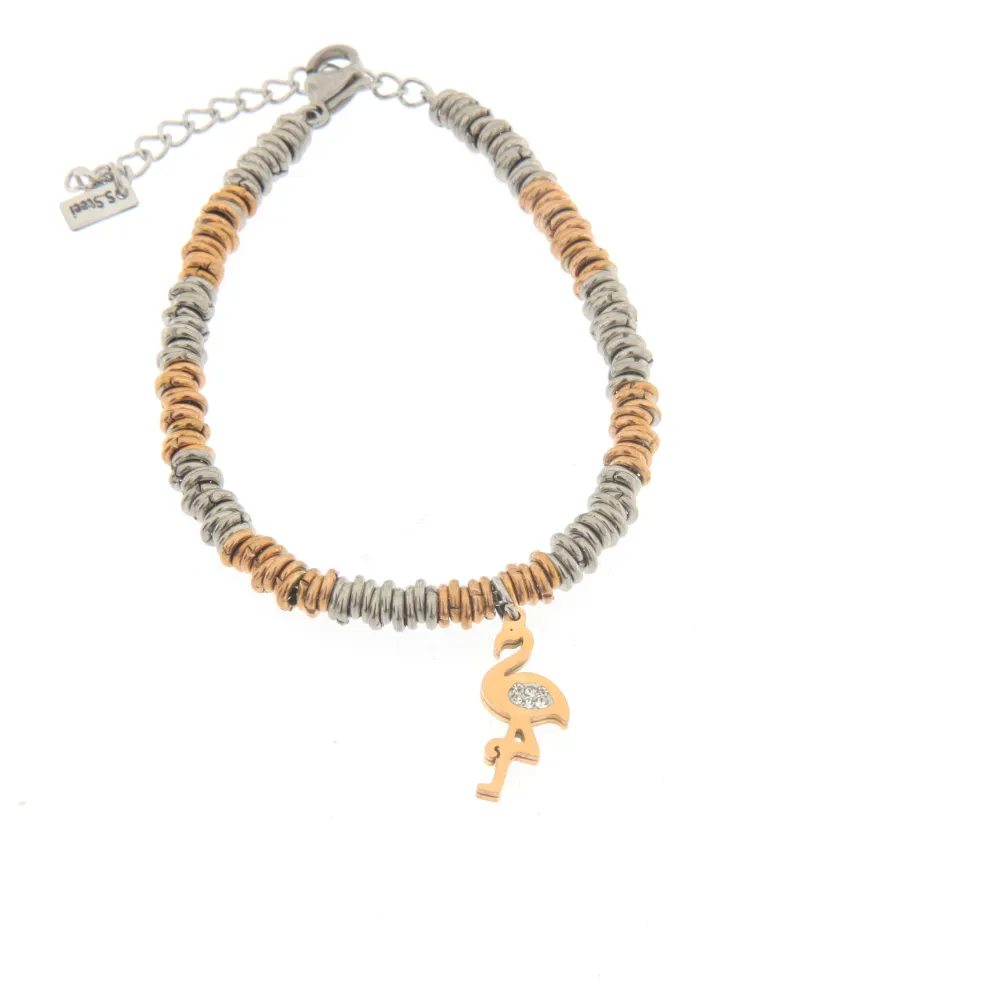 Bracciale da Donna In Acciaio - Fenicottero - Bracciale Multi Anello Sottile