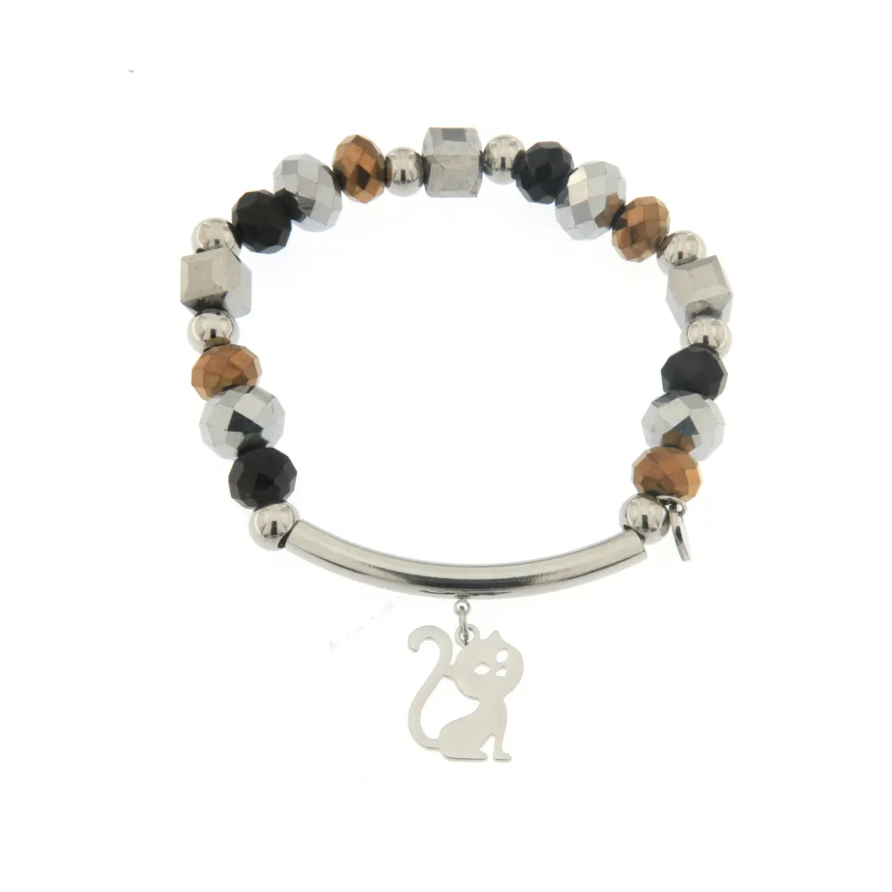 [Gatto - Bracciale Elastico con Barretta] Bracciale Elastico in Acciaio - Gatto - Bracciale Elastico con Barretta