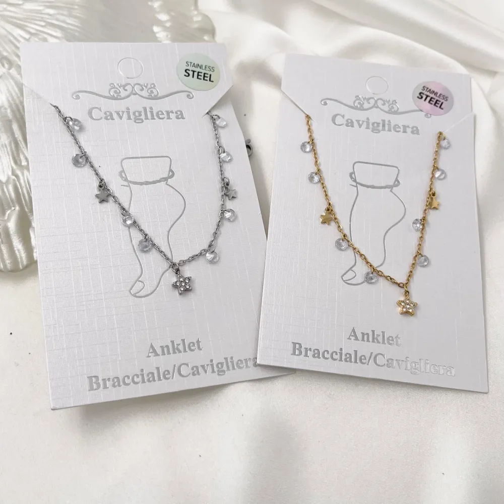 Stelline e Zirconi-Cavigliera in Acciaio - KAV-103-AA1288B (Bianco/Oro)