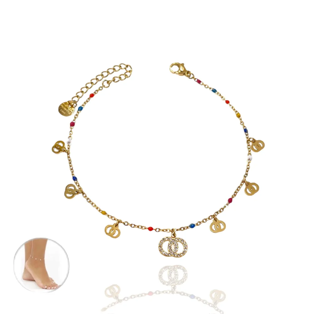 Doppio Cerchio-Cavigliera in Acciaio - KAV-103-AA1714B (Bianco)