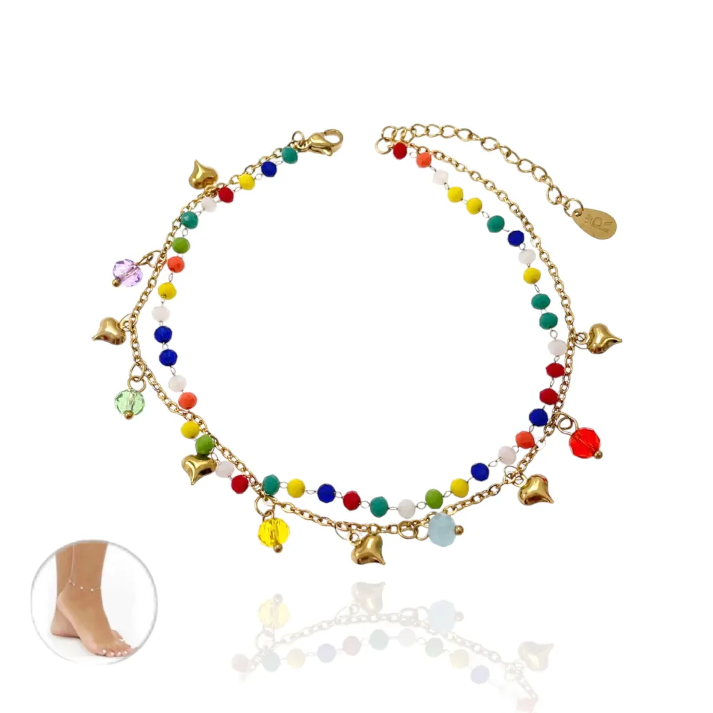 Doppia Catena Rosario Cuore-Cavigliera in Acciaio - KAV-413-1267 (Viola)