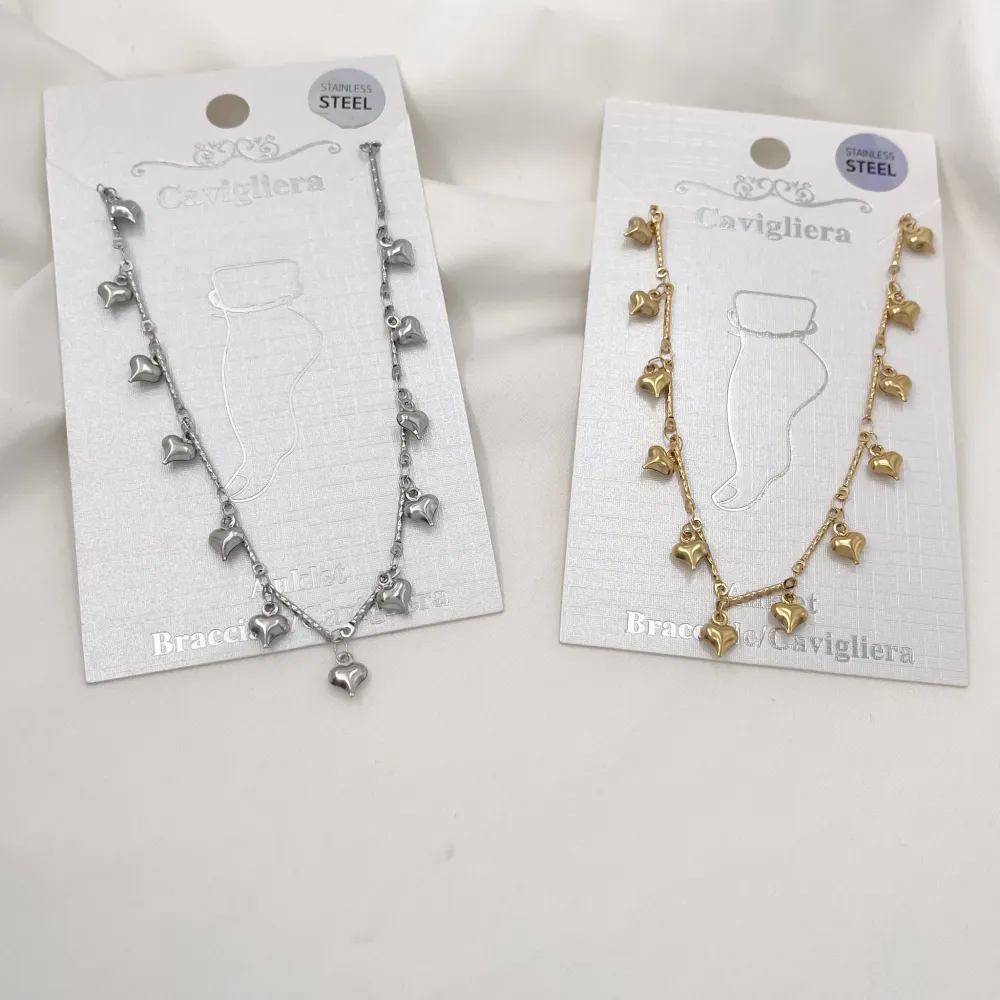 Doppio con Cuori Pendenti-Cavigliera in Acciaio - KAV-413-1274 (Oro Giallo)