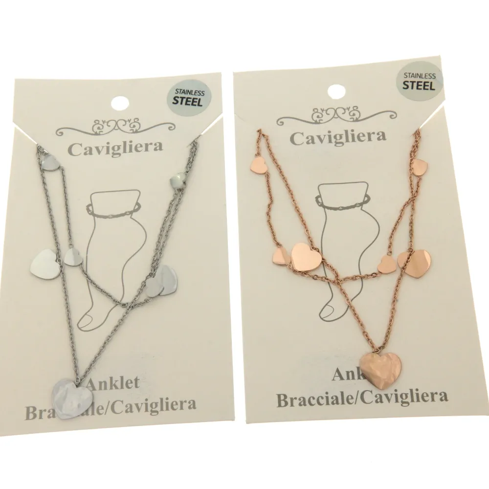 Cuore 3186 - Cavigliera Doppia Catena in Acciaio - KAV-413-63B