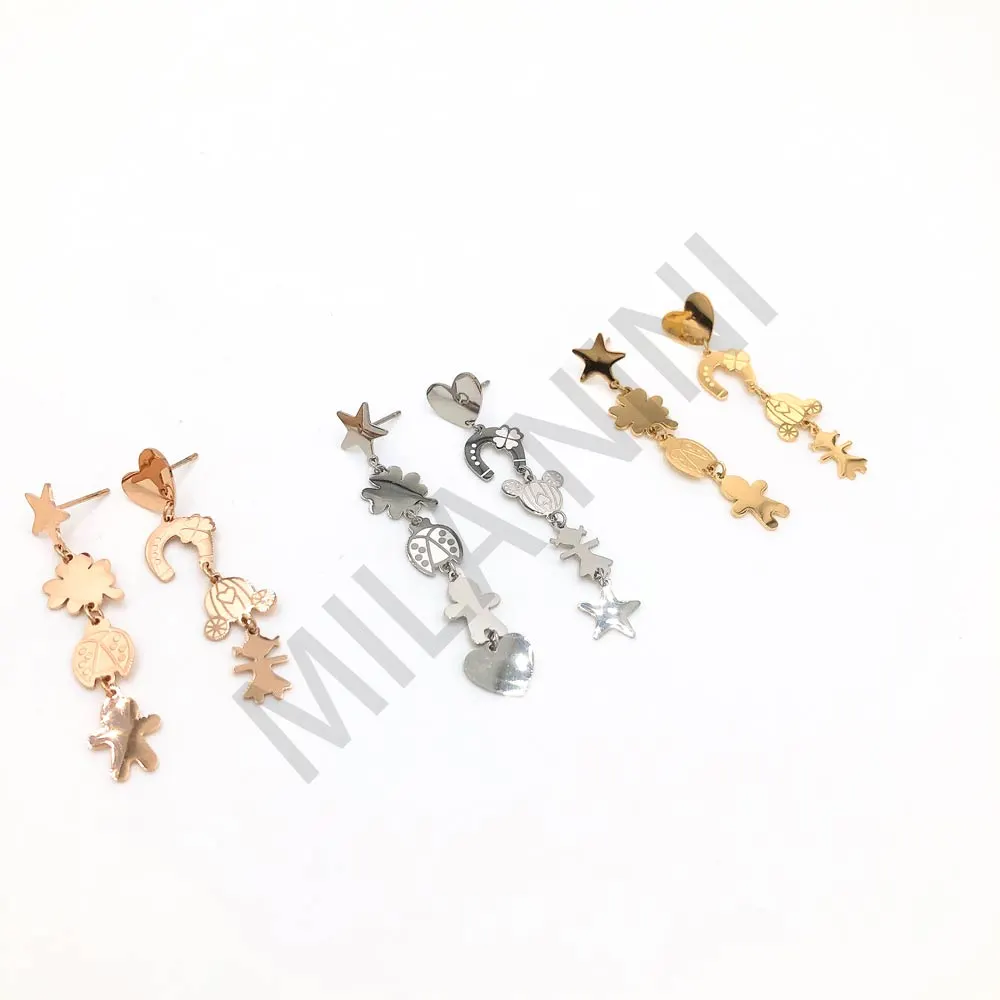 Orecchini pendenti in acciaio - Linea Favole 4 ciondoli - Orecchini pendenti in acciaio