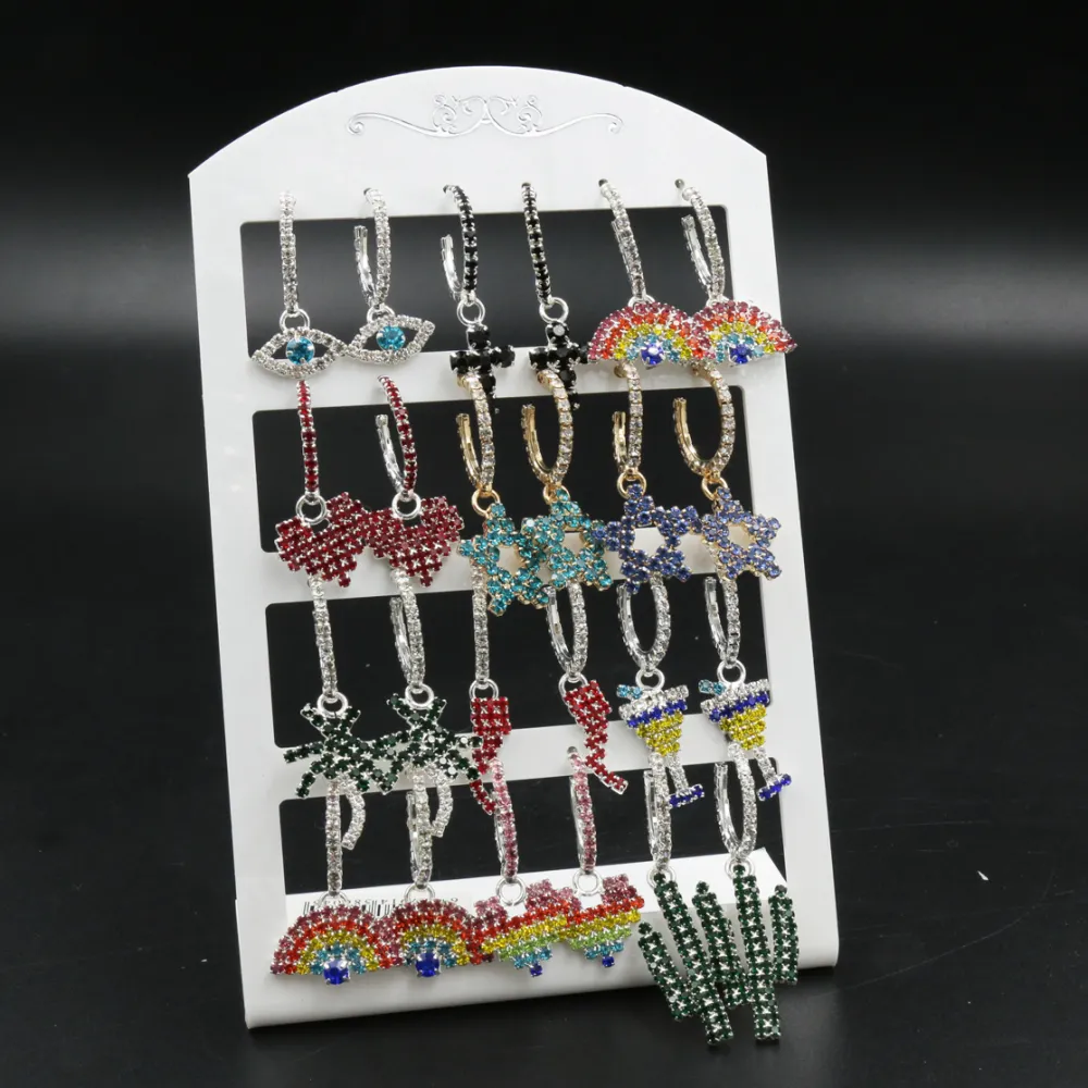 Orecchini a Cerchio con Pendenti Strass (Conf. da 14 paia) - Misto - Orecchini con Pendenti (Conf. 12 Paia)