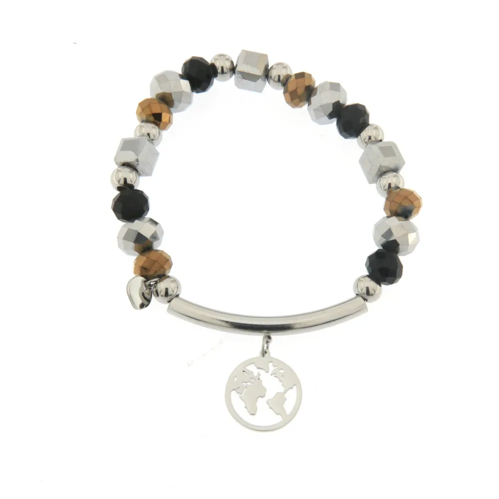 [Mondo - Bracciale Elastico con Barretta] Bracciale Elastico in Acciaio - Mondo - Bracciale Elastico con Barretta