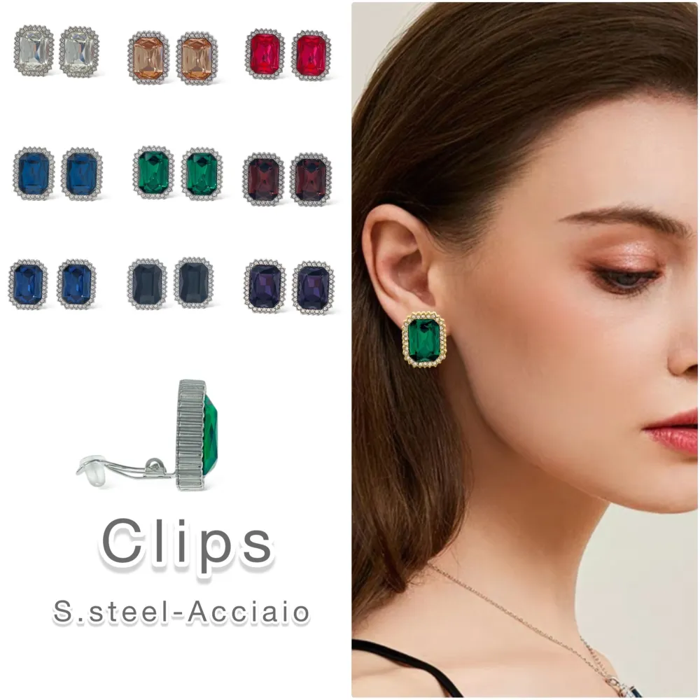 Rettangolare -Orecchini a Clip in Acciaio - OAK-103-AA2966E