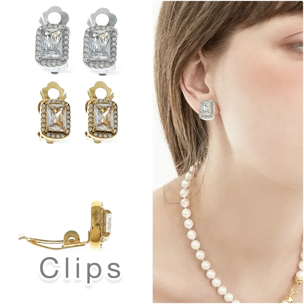 Rettangolare -Orecchini a Clip in Acciaio - OAK-103-AA5015E