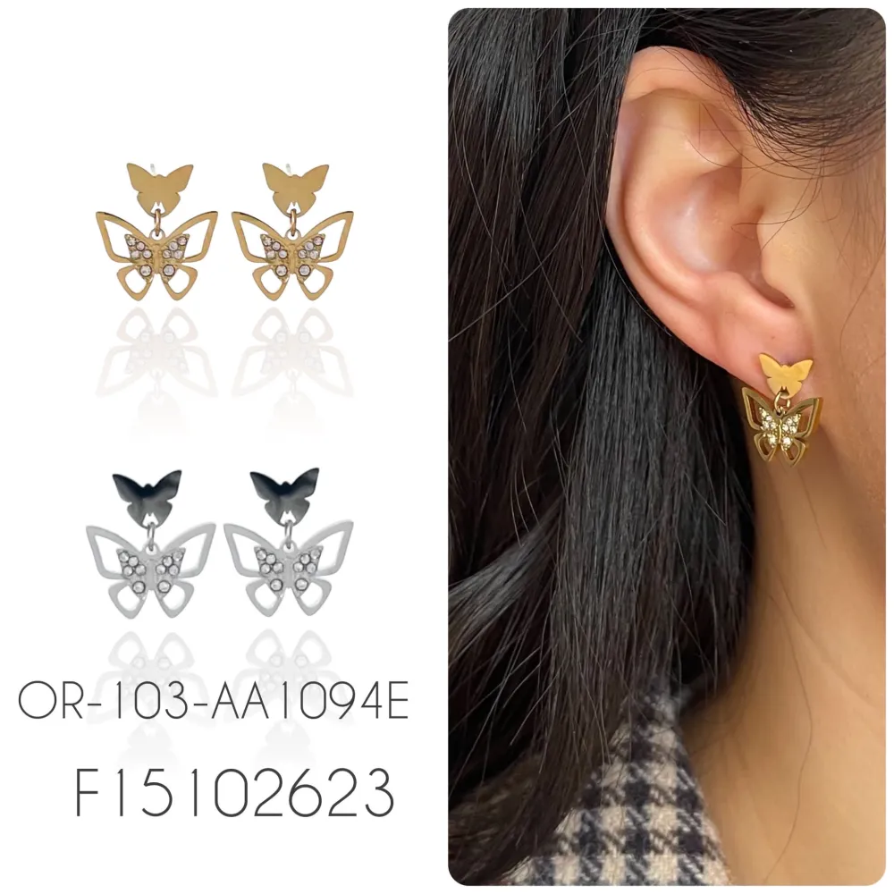 Farfalla-Orecchini Pendenti in Acciaio - OAP-103-AA1094E