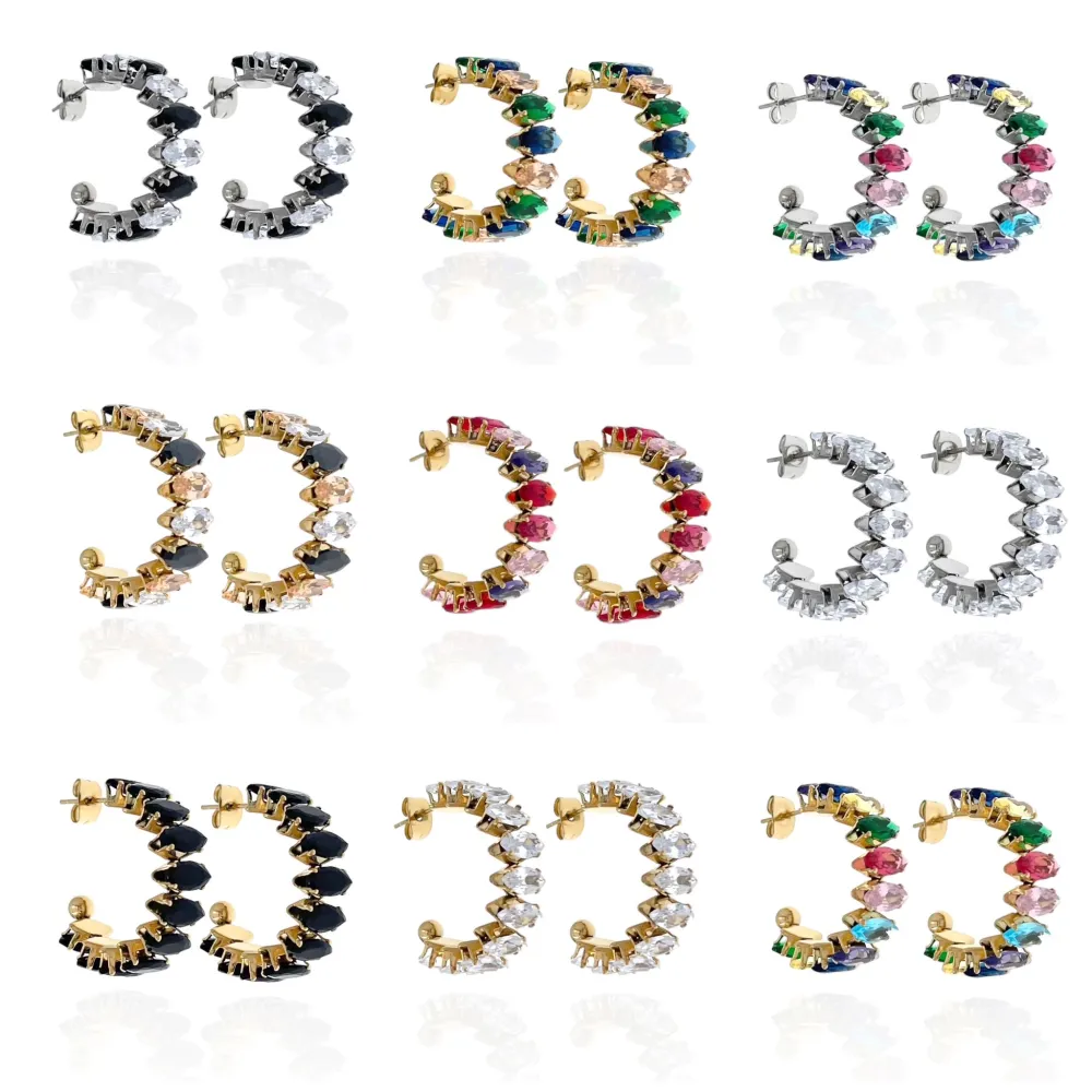 Cerchio con Pietra Colorata -Orecchini in Acciaio - OAP-103-AA1201E