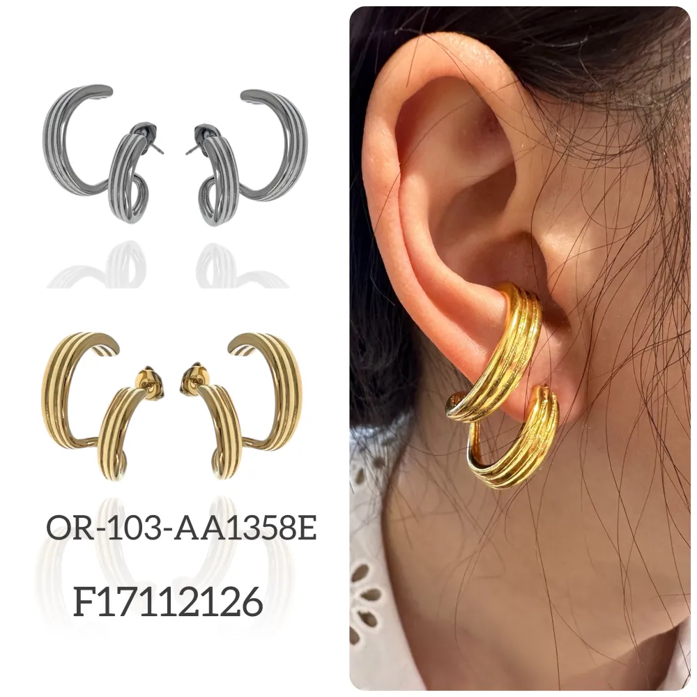 Effetto Doppio Cerchio-Orecchini in Acciaio - OR-103-AA1358E