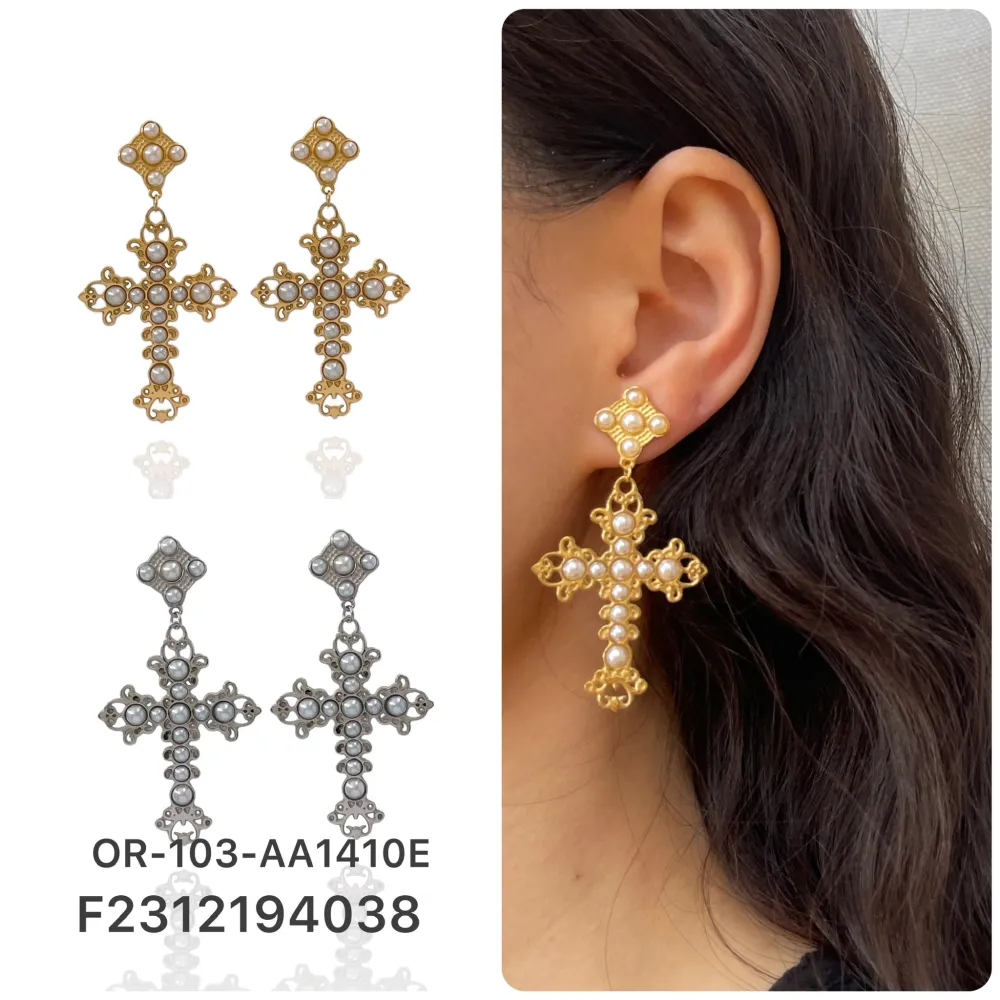 Croce con Perla-Orecchini in Acciaio - OAP-103-AA1410E