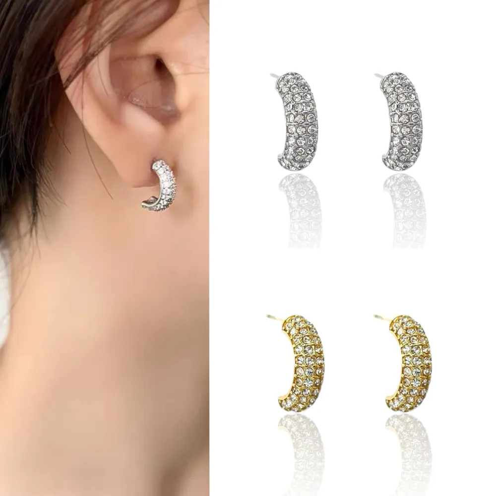 Mezzaluna con Stras-Orecchini in Acciaio - OAP-103-AA3629E