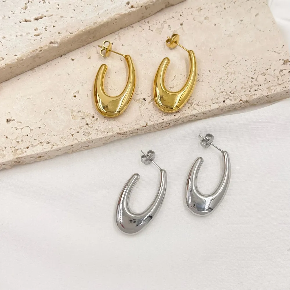 Cerchio a Goccia-Orecchini in Acciaio - OAP-103-AA3683 (Oro Giallo)