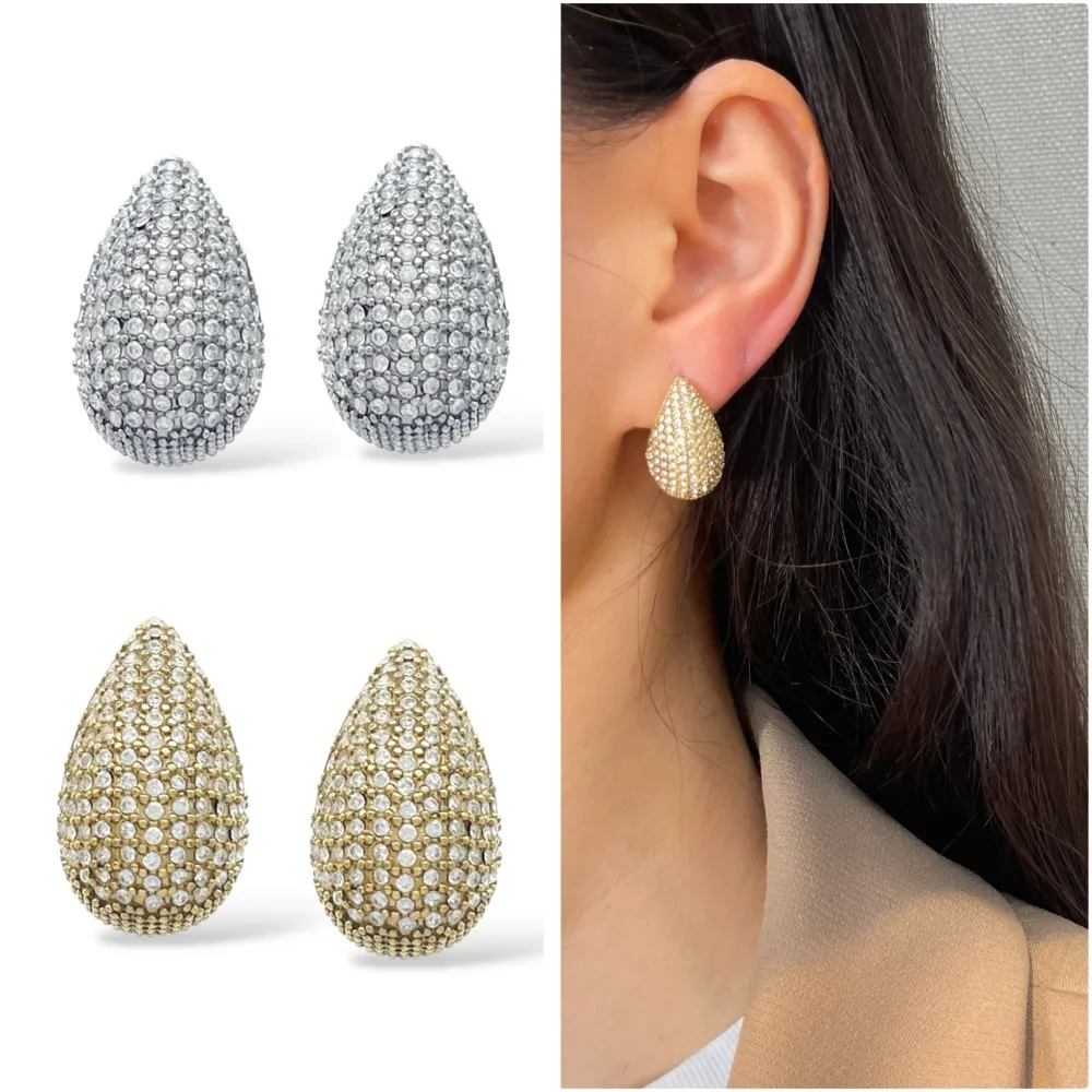 Goccia con Zirconia-Orecchini in Acciaio - OAP-103-AA5574E