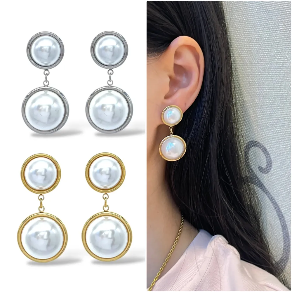 Doppio Perla-Orecchini in Acciaio - OAP-103-AA5626E