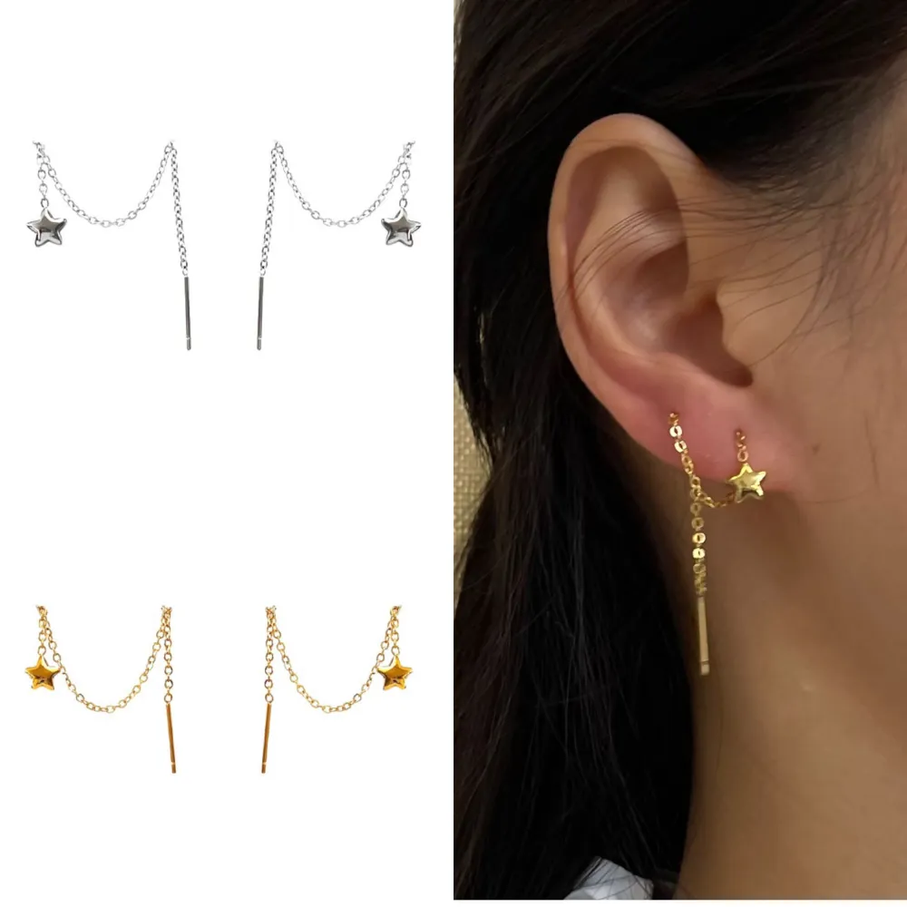 Stella Bombato Liscio-Orecchini Saliscendi in Acciaio - OAP-103-AA788E