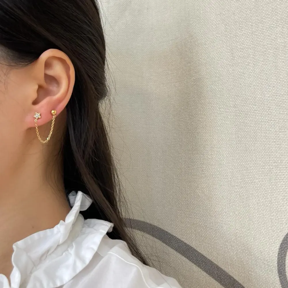 Pallina Catena Stella con Zirconia-Orecchino Mono Saliscendi in - OAP-103-AA807E