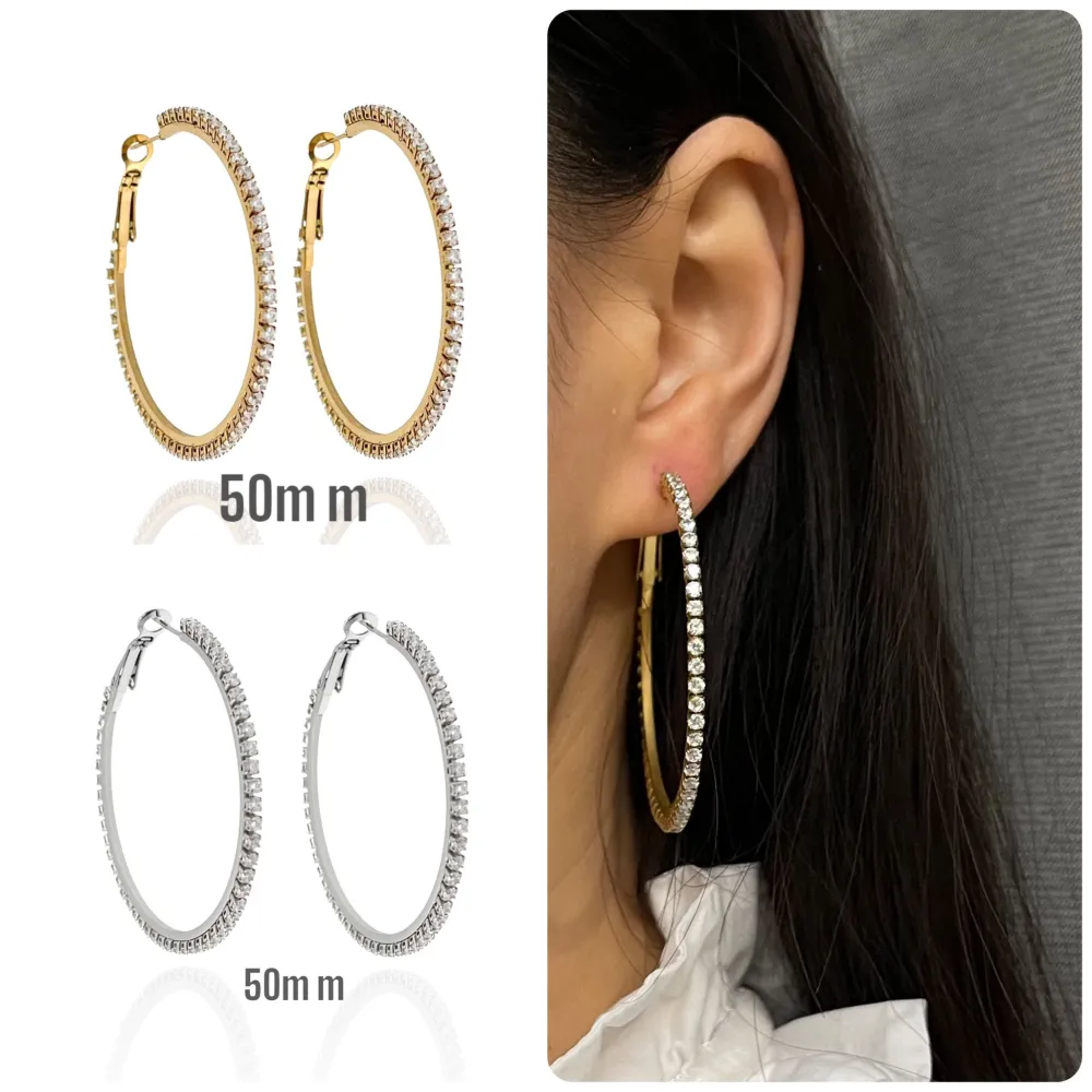 Cerchio 50mm con Zirconia-Orecchini in Acciaio - OAP-413-1077 50mm