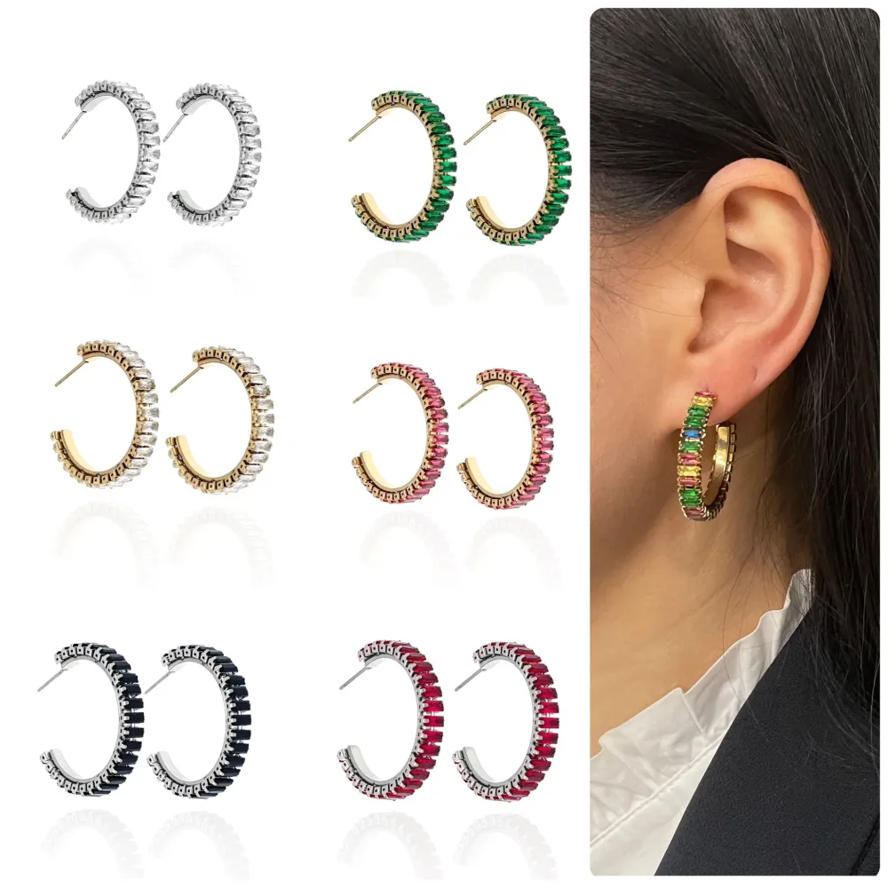 Cerchio con Pietra Colorata -Orecchini in Acciaio - OAP-413-1247