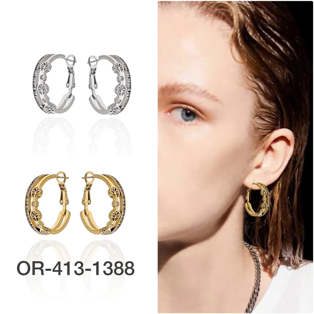 Cerchio con Albero della Vita-Orecchini in Acciaio - OR-413-1388