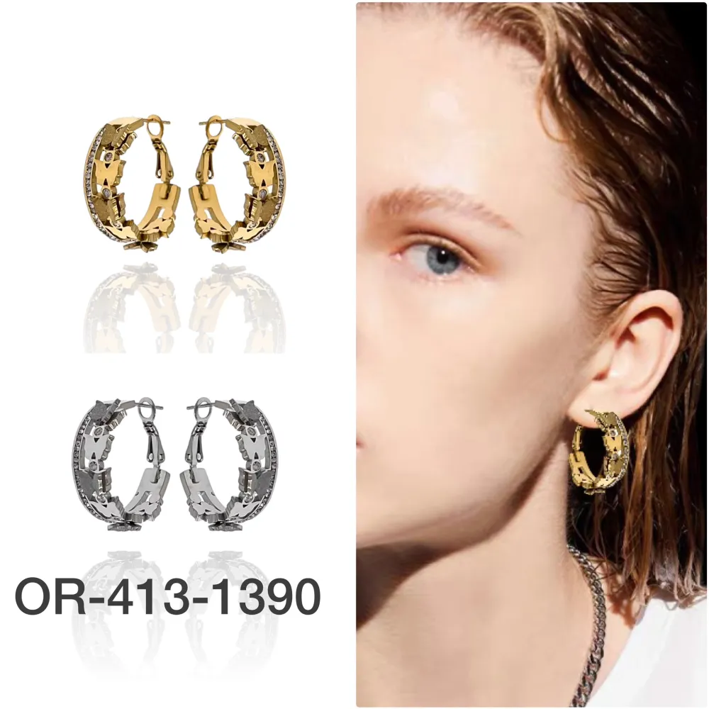 Cerchio con Farfalla-Orecchini in Acciaio - OR-413-1390 (Oro Giallo)