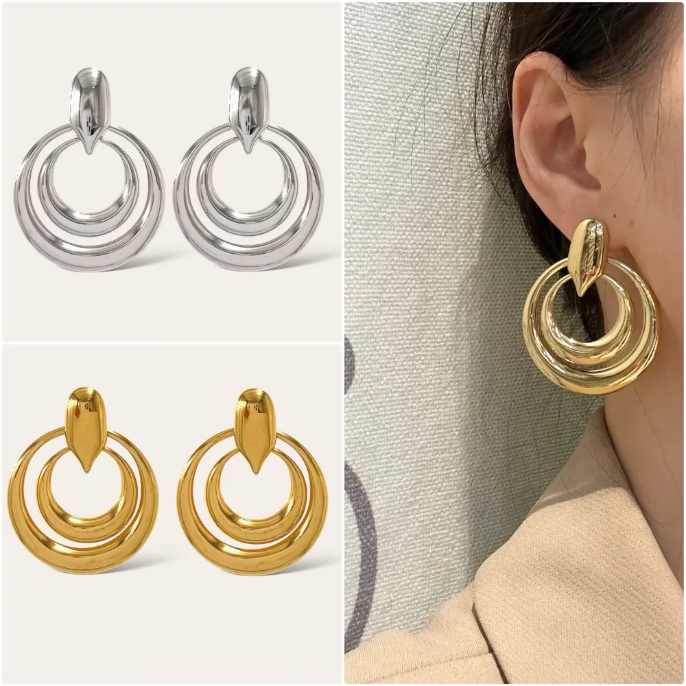 Doppio Cerchio -Orecchini in Acciaio - OR-413-2102