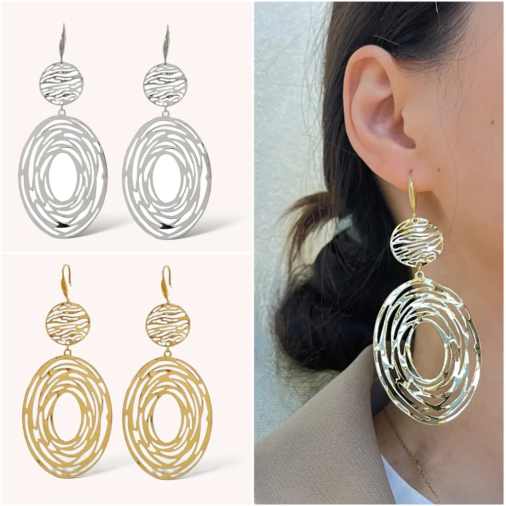 Tondo e Ovale -Orecchini in Acciaio - OAP-413-2416