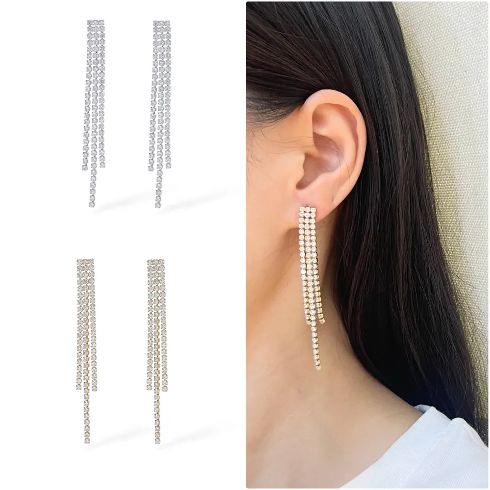 Tre fili Tennis lungo 5cm+7cm -Orecchini in Acciaio - OAP-413-2500