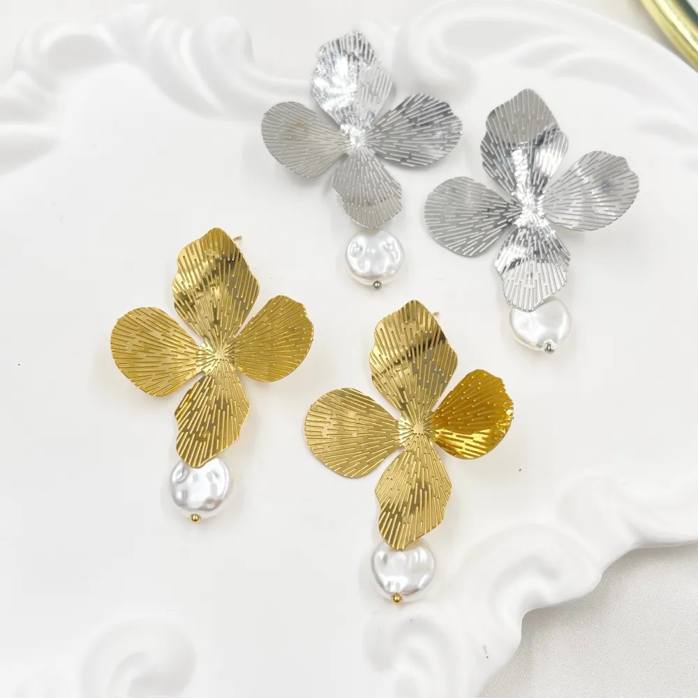 Fiore Pendente-Orecchini in Acciaio - OAP-413-5731