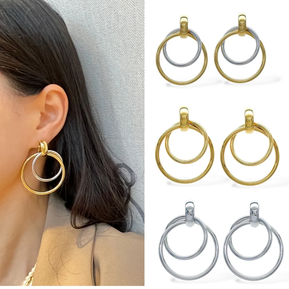 Doppio Cerchio  -Orecchini in Acciaio - OR-413-7067 (Argento)