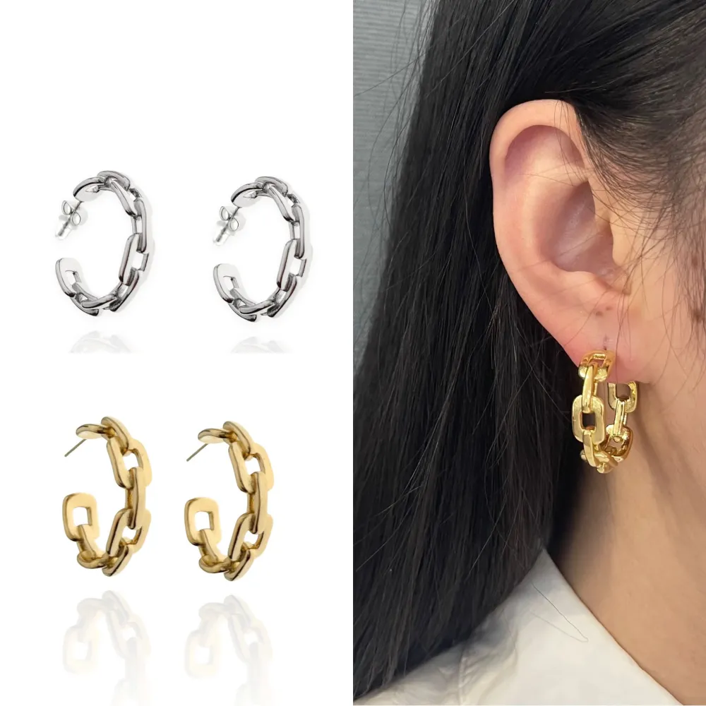 Cerchio a Catena -Orecchini in Acciaio - OR-413-870 (Oro Giallo)