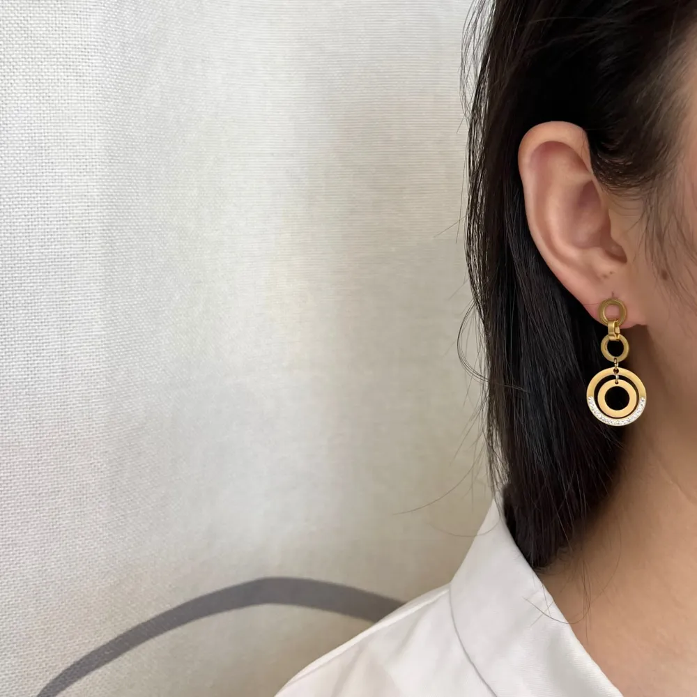 Doppio Cerchio -Orecchini in Acciaio - OAP-413-928 (Oro Giallo)