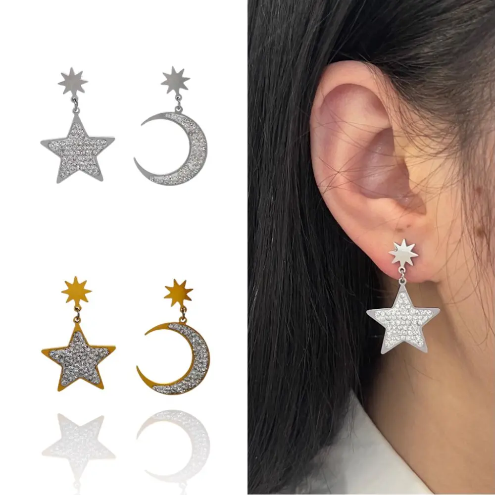 Stella Luna-Orecchini in Acciaio - OAP-413-959 (Oro Giallo)