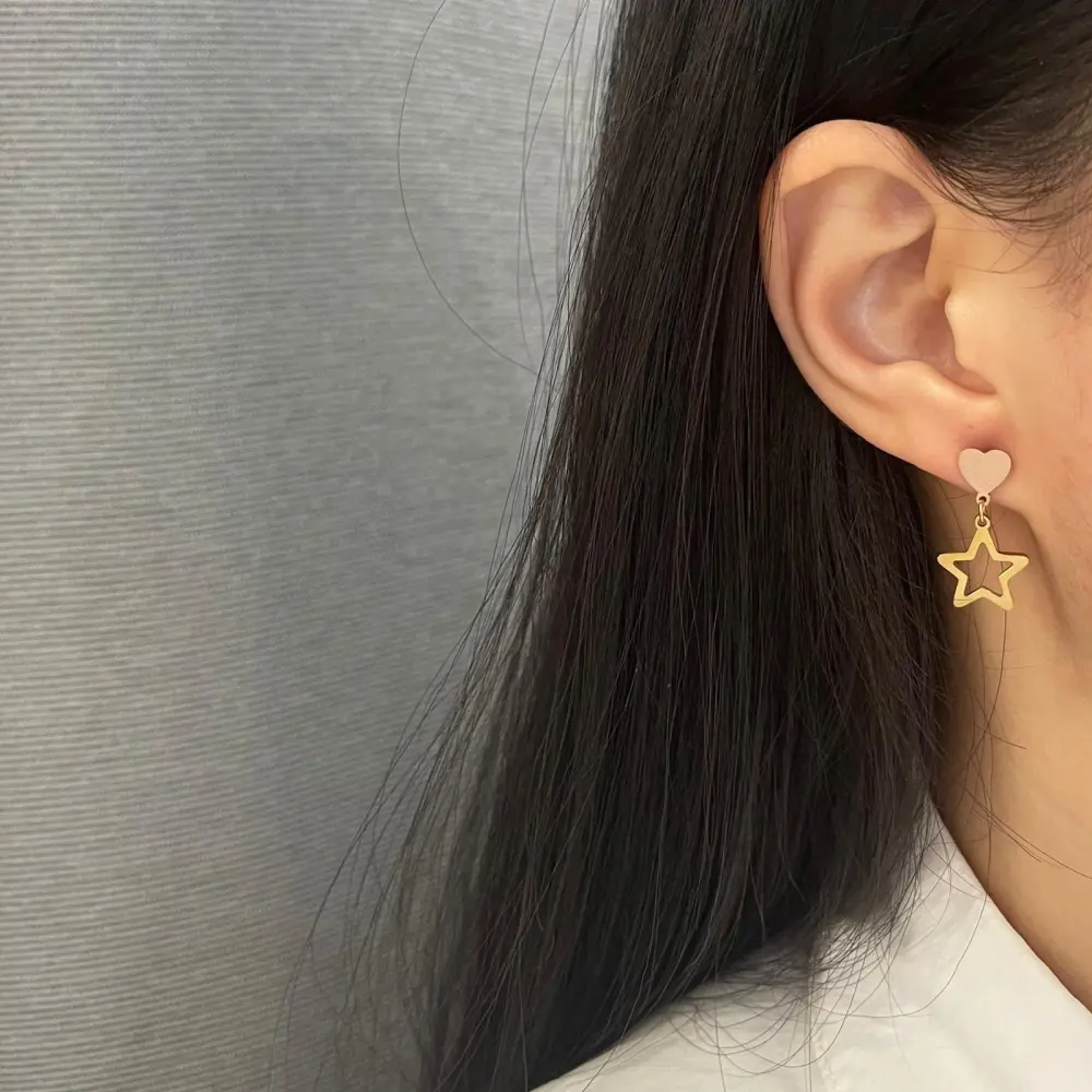 Cuore Stella - Orecchini Pendenti in Acciaio - OAP-413-Cuore