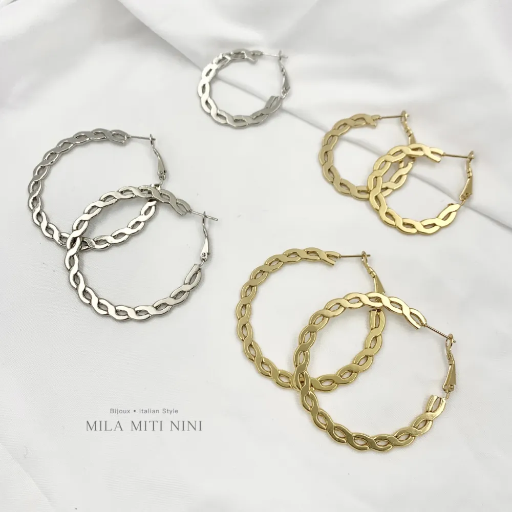 Intrecciato 35mm-Orecchini a Cerchio in Acciaio - OAP-445-026 (Oro Giallo)