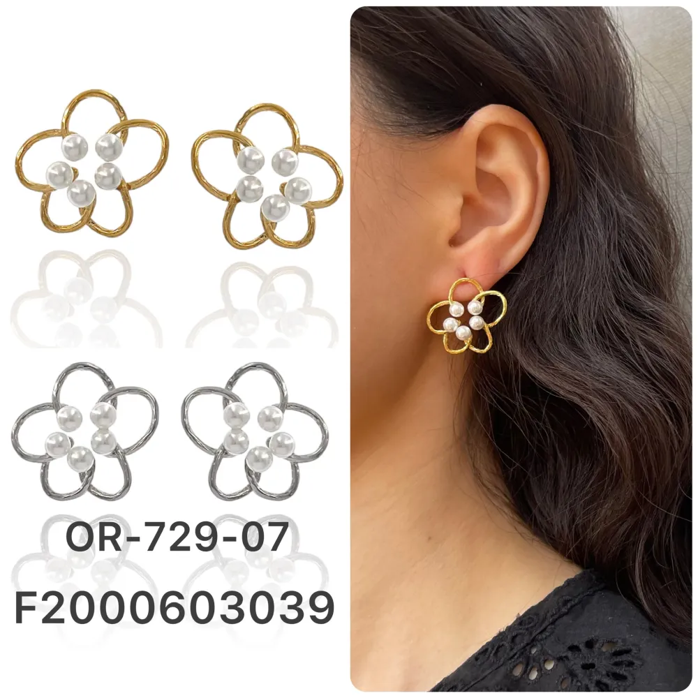 Fiore con Perla-Orecchini in Acciaio - OAP-729-07