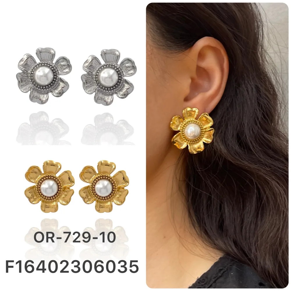 Fiore con Perla-Orecchini in Acciaio - OAP-729-10