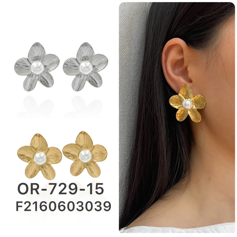 Fiore con Perla-Orecchini in Acciaio - OAP-729-15