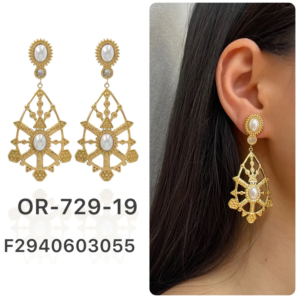 Ovale con Goccia-Orecchini in Acciaio - OAP-729-19